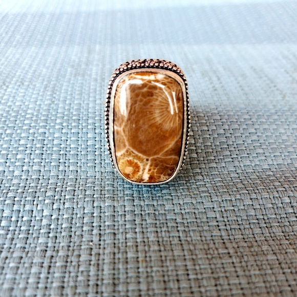 New Fossil Coral 925 Silver Ring. - Picture 4 of 10